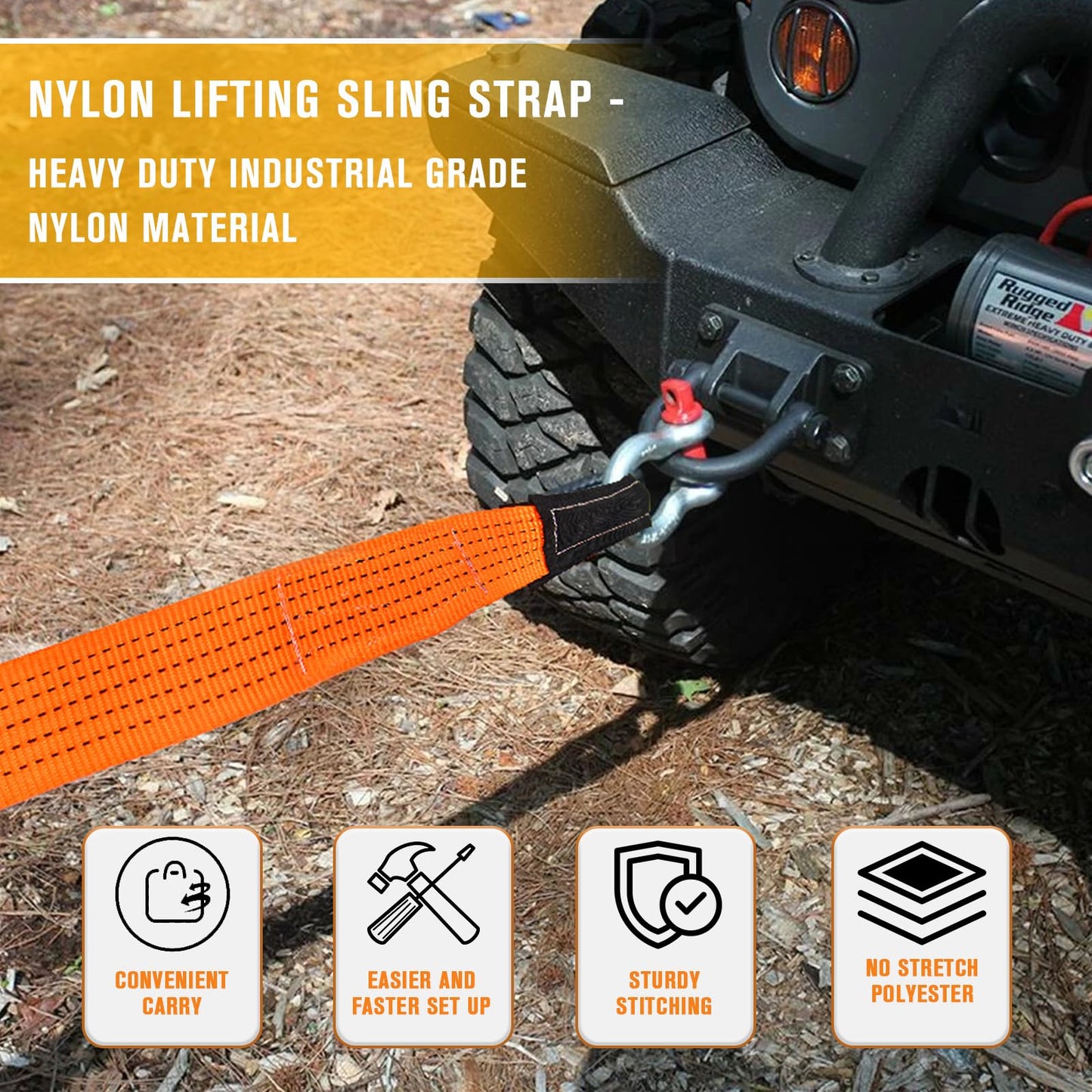 2PCS 3”x10Ft Lift Sling Straps, Supper Sturdy Nylon Lifting Straps, 28000LBS Capacity Heavy Duty Eye-Eye Tow Strap for Hoist, Tree Saver, Winch Strap