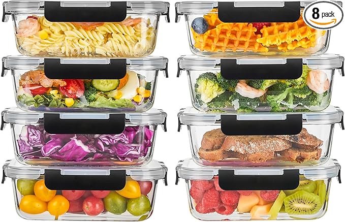 Liuruiyu 8 Pack 36OZ Glass Food Storage Containers