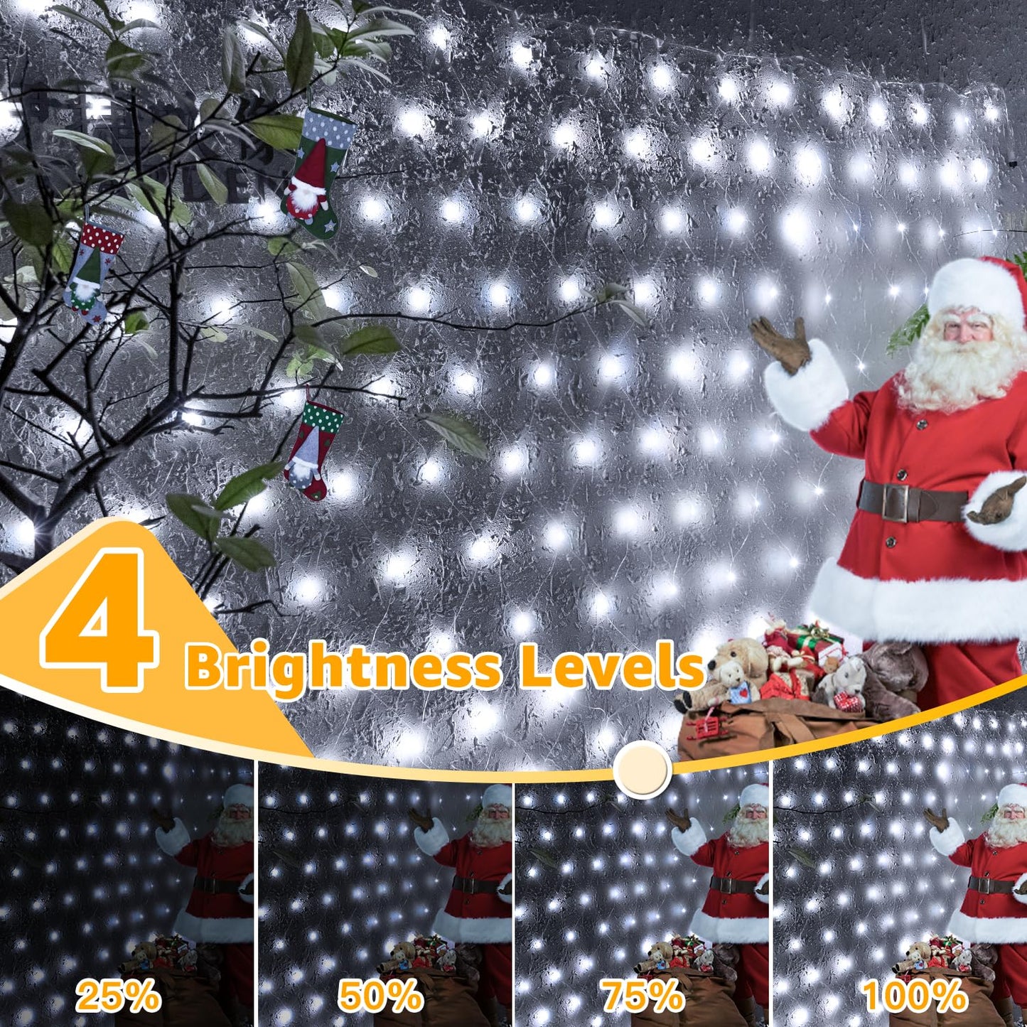 Ollny Net Lights Outdoor Mesh Lights IP67 Waterproof, 210LED 10x7ft Cool White Christmas Net Lights, Connectable Remote 8 Modes Tree Light for Bushes Shrubs Lawn Indoor Decorations