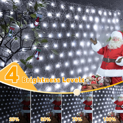 Ollny Net Lights Outdoor Mesh Lights IP67 Waterproof, 210LED 10x7ft Cool White Christmas Net Lights, Connectable Remote 8 Modes Tree Light for Bushes Shrubs Lawn Indoor Decorations