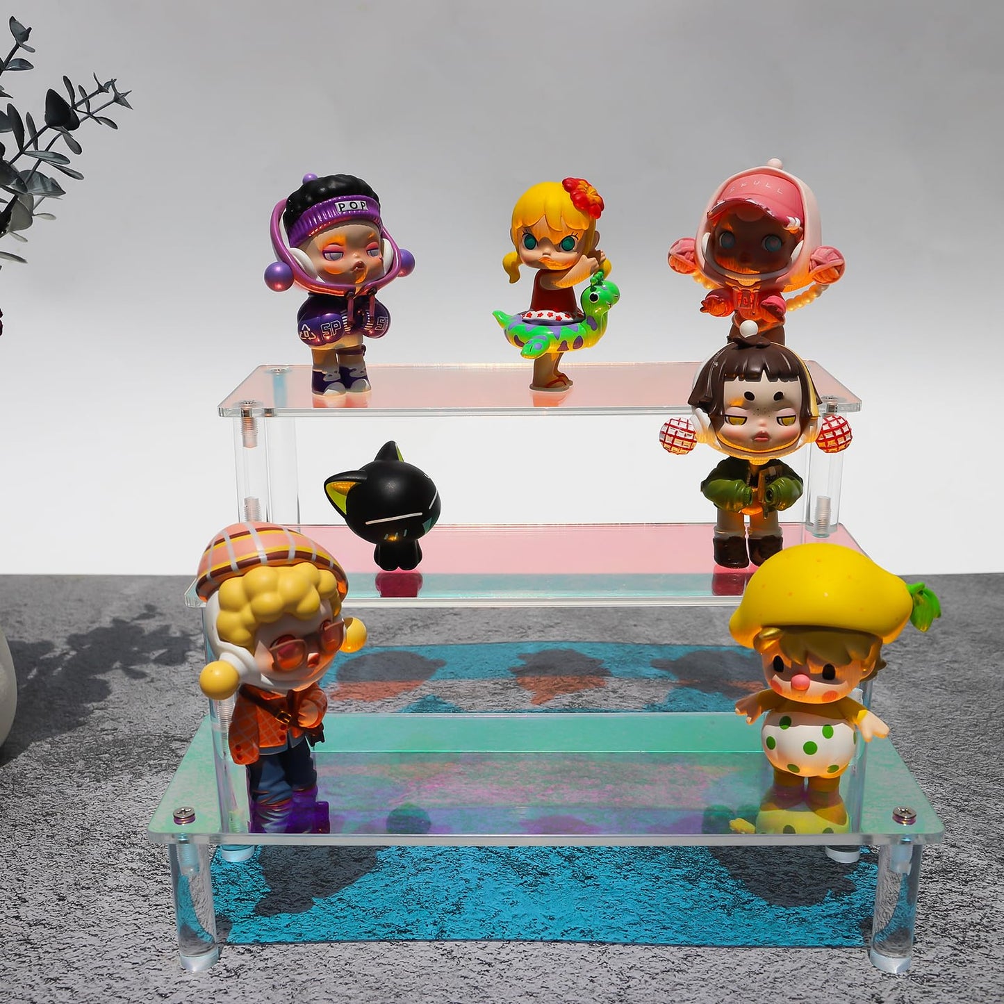 RICIPUSO Acrylic Display Stand, 3 Tier Iridescent Display Risers for Funko POP Figures, 9" Cupcakes Stand, Perfume Organizer, Riser for Display, Dessert Stand, Ornament Display Stand