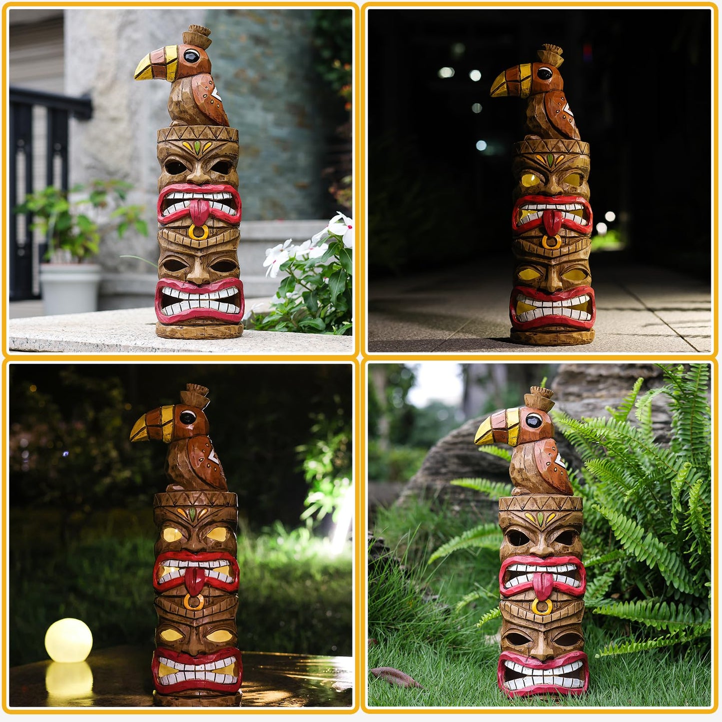 Yiosax Outdoor Tiki Statue Decoration-Solar Garden Figurine - Woodpecker Waterproof Unique Housewarming Gifts for Women Patio,Balcony,Yard,Lawn Decor 15 Inch Tall