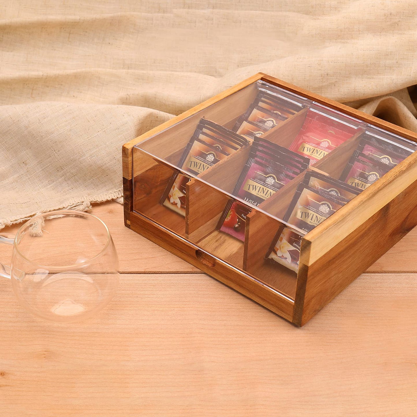 Bamboo Seasonings Box with Mini Spoon & Acacia Wood Tea Bag Organizer Storage