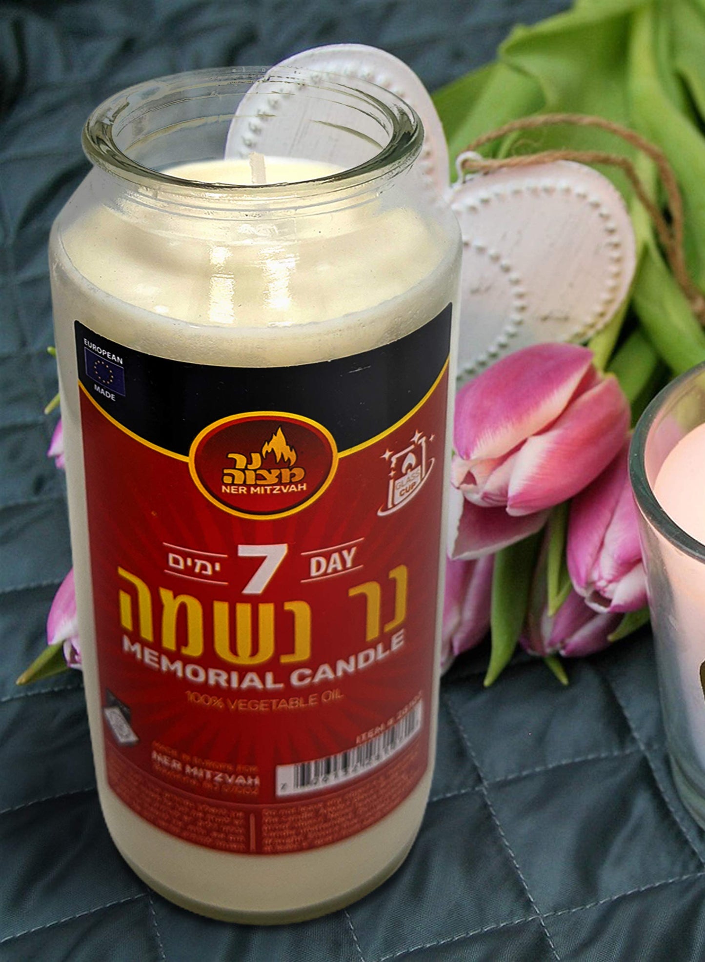 Ner Mitzvah 7 Day Yahrzeit Candle - 3 Pack Kosher White Yahrzeit Memorial Candles - Yom Kippur and Holiday Candles in Glass Jar - 100% Vegetable Oil Wax Prayer Candle