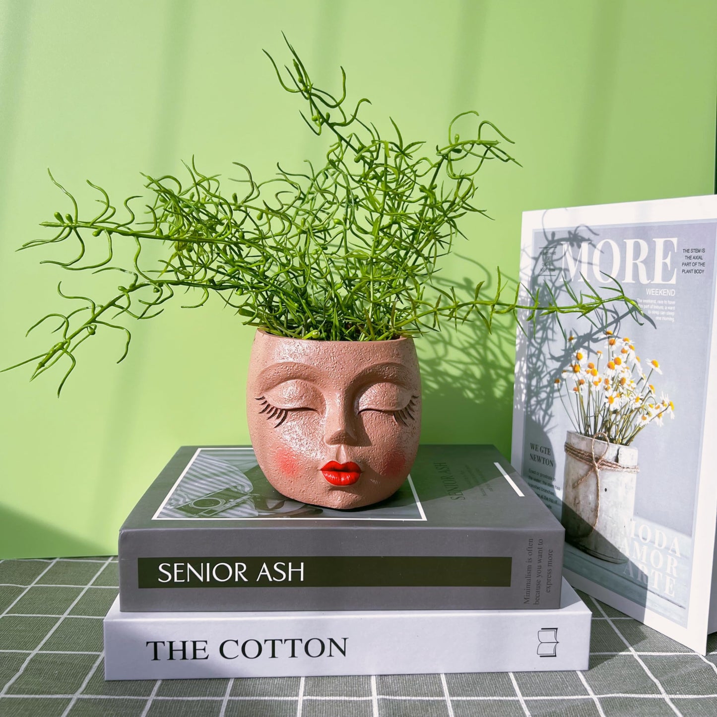EylbKey Handcrafted Head Planter Pot Lady Face Planters Cute Flower Pot for Succulent Funny Resin Head Face Planter with Drainage Lightweight Brown 1Pack