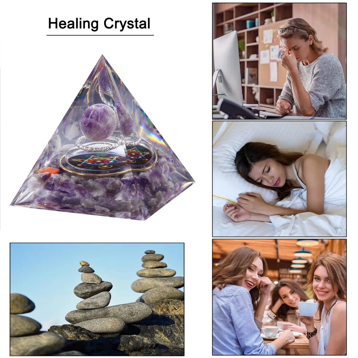 Orgone Pyramid - Positive Energy Source for Meditation, Stress Relief, Wealth Attraction | Crystal Pyramid Orgonite with Protection Crystals | Ideal Energy Generator & Stylish Room Decor