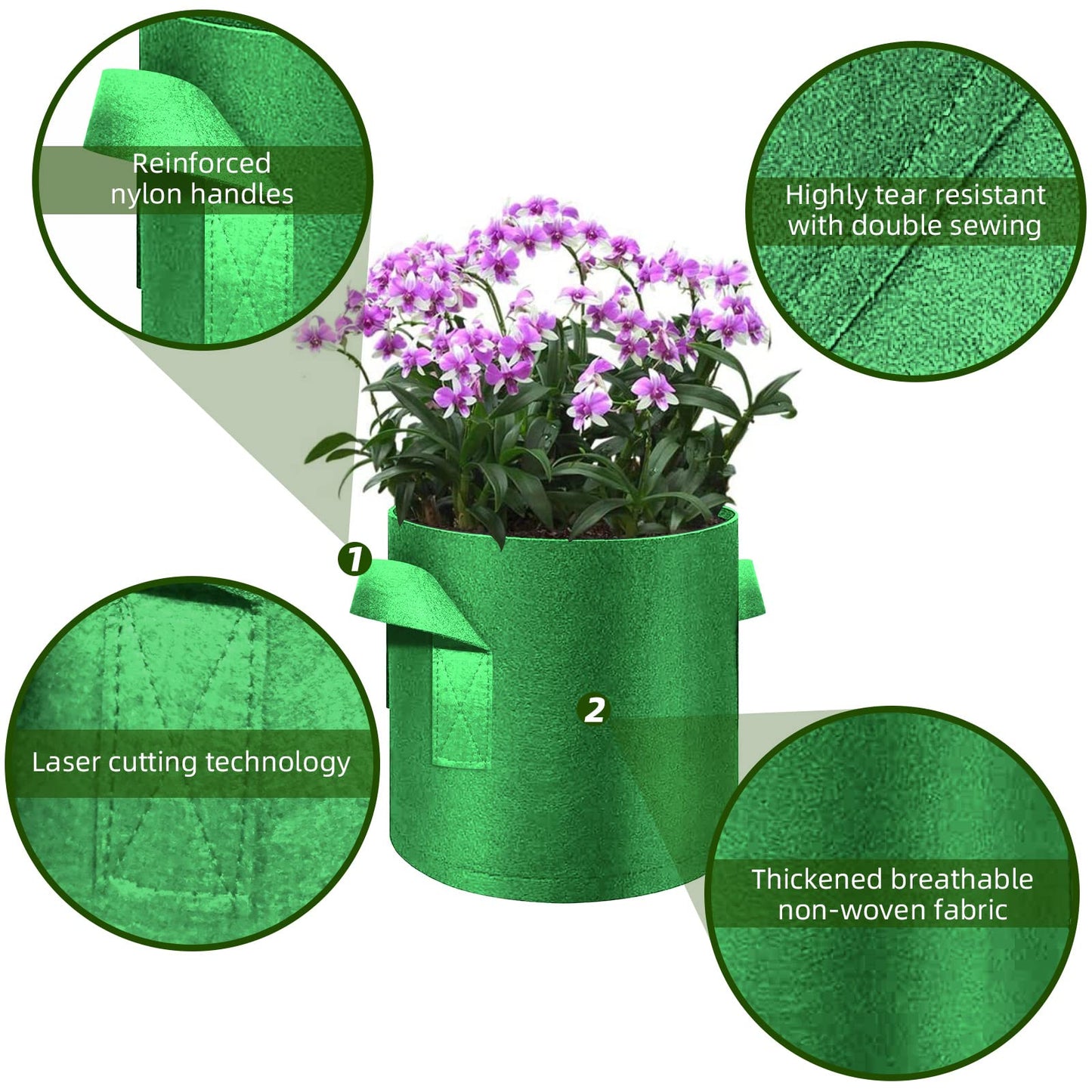 WHATWEARS 12-Pack 15 Gallon Plant Grow Bags, Thickened Nonwoven Fabric Pots with Handles, Vegetable Planter Bags Containers, Cloth Planters for Garden Vegetable/Flower/Plant/Fruits Outdoor (Green)