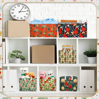 LemonRoad 6 Pcs Christmas Storage Baskets for Gifts Large Empty Collapsible Christmas Storage Bins Canvas Laundry Box with Handle Xmas Containers for Office Home Bedroom Clothes Holiday Decor