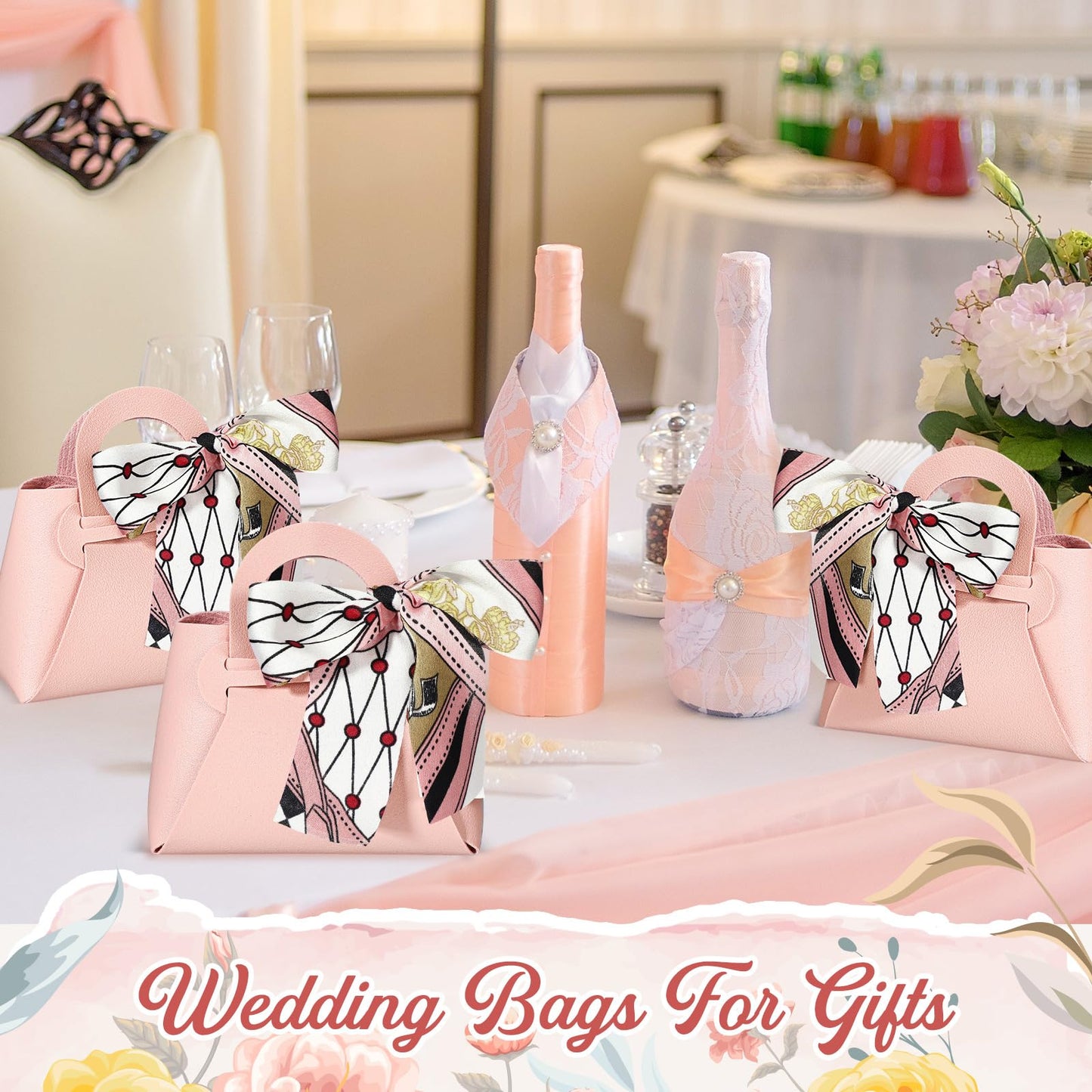 Abbylike 18 Pcs PU Leather Purse Gift Bags with Handles Ribbon Wedding Purse Party Favor Candy Boxes Treat Goodie Bag for Birthday Bridal Baby Showers Party (Pink)