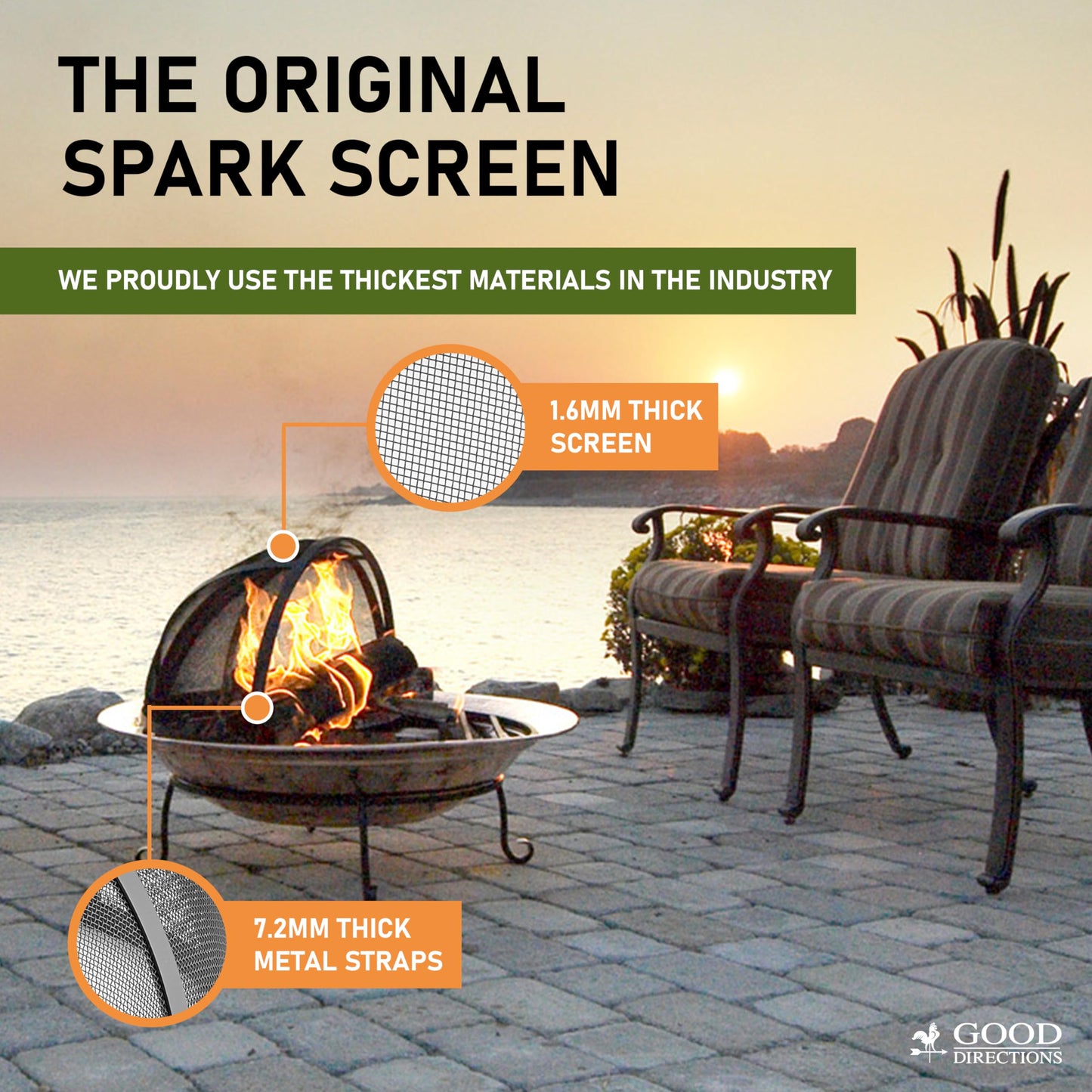 Good Directions 36" Fire Pit Spark Screen with Lifter Tool, Heavy Duty, Hinged for Easy Access