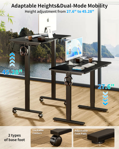 BIZUM 39.4" Small Electric Standing Desk Height Adjustable, Whole Piece Stand Up Computer Desk Work Study Writing Gaming Desks for Home Office Black
