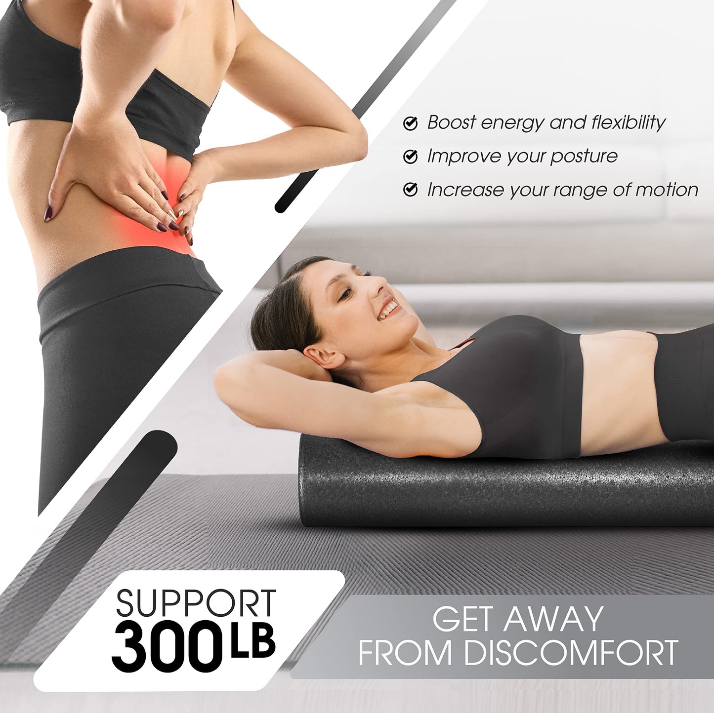 Yes4All High-Density EPP Round Back Roller Foam, Exercise Foam Roller for Yoga, Pilates & Stretching - 12, 18, 24, 36 inch