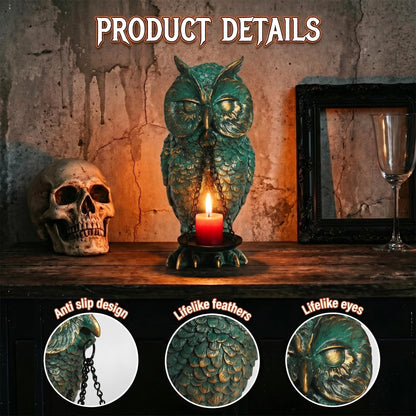 Gothic Home Decor Owl Candle Holder Tealight Stand Resin Statue for Living Room Bedroom Halloween Spooky Ornaments Unique Bird Decor Bronze