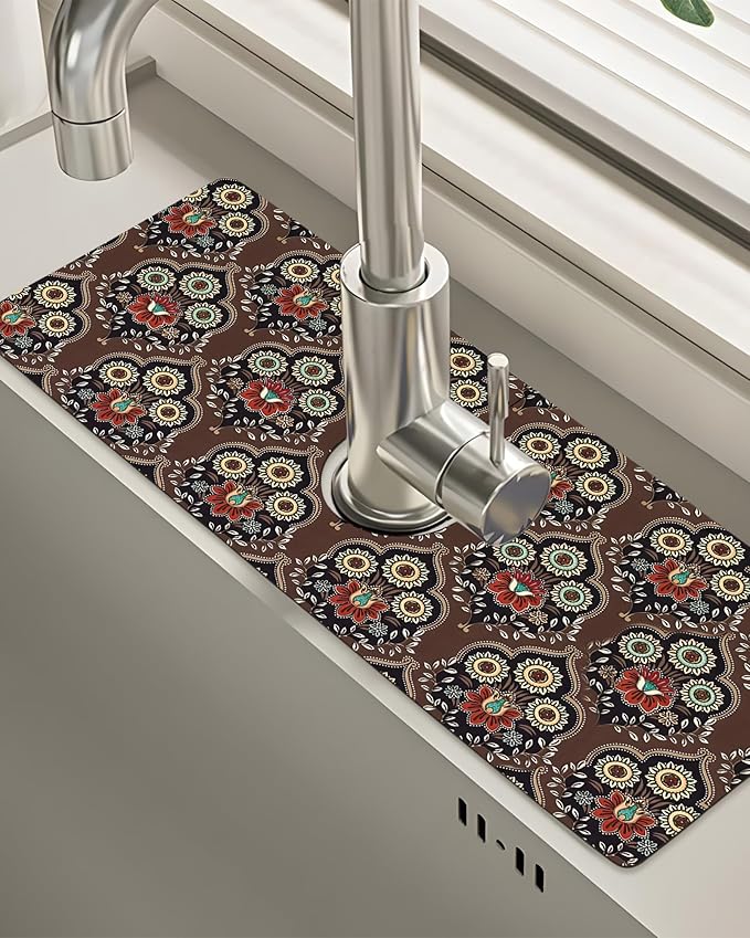 Patterned Sink Faucet Mat Kitchen Splash Guard Super Absorbent Drying Mat