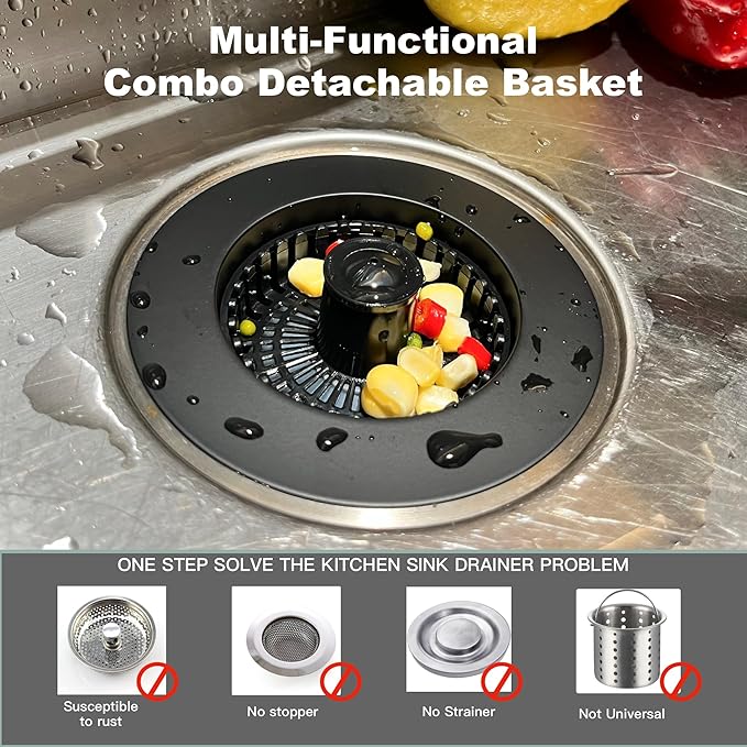Kitchen Sink Drain Strainer 3 in 1, 304 Stainless Steel Pop Up Sink Stopper