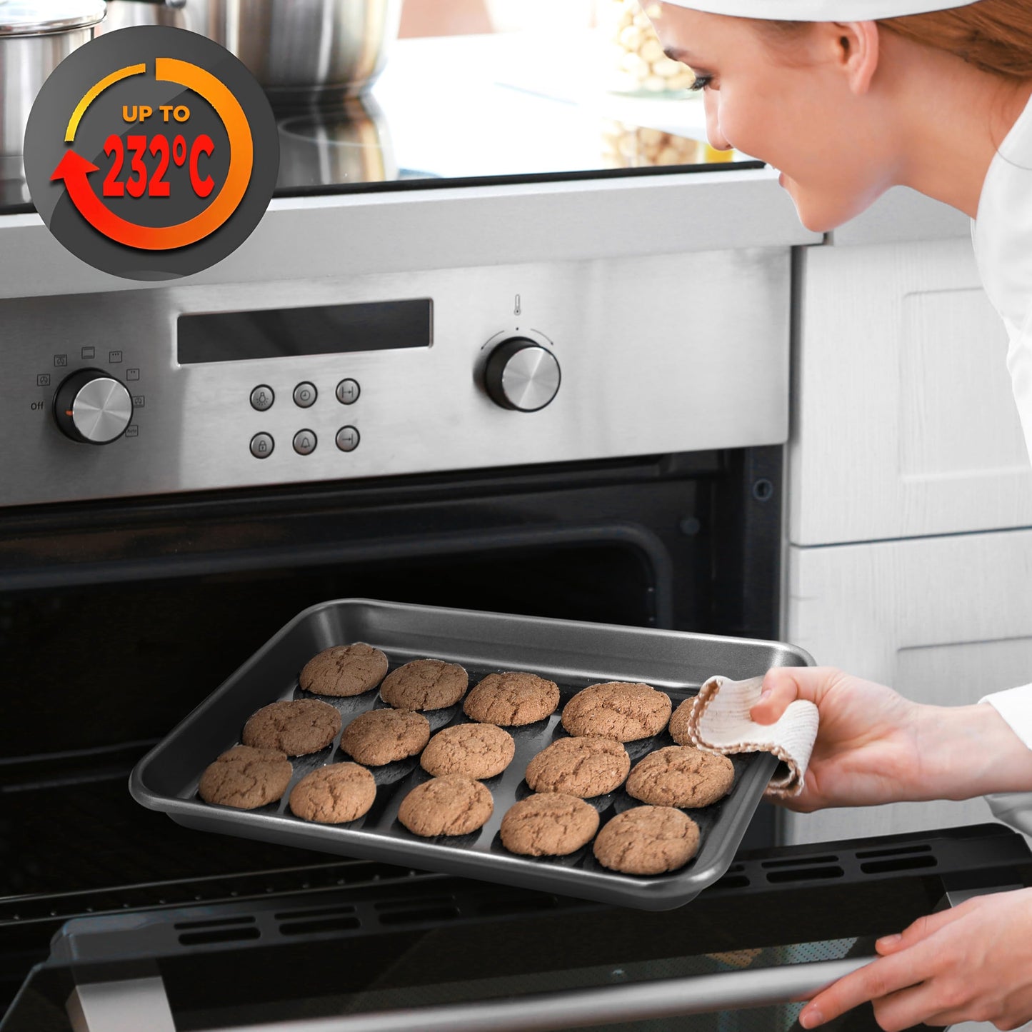 Nonstick Cookie Sheet Baking Pan - 2-Pc. Professional Quality Kitchen Cooking Non-Stick Bake Trays with Gray Coating Inside & Outside, Dishwasher Safe