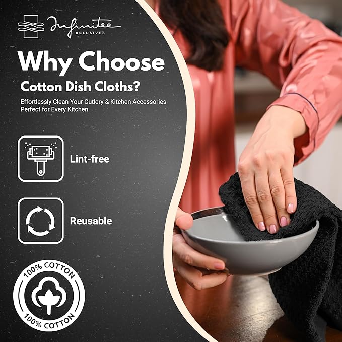 Infinitee Xclusives Premium Dish Cloth 100% Cotton 12 x 12 Inches |Pack of 4|