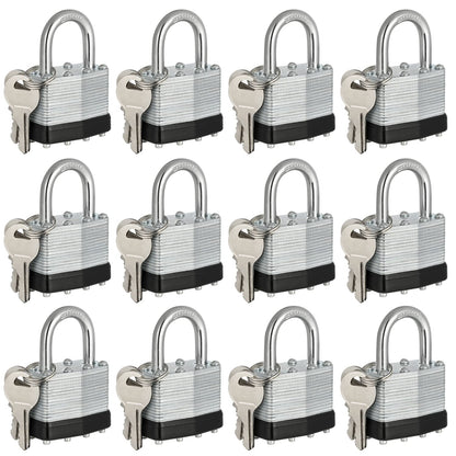 Travate Keyed Alike Padlocks, Nickel Plated Padlocks Keyed Alike Set of 12, Key Lock with 1-9/16"(40mm) Wide Body 1-inch Shackle for Storage Unit, Sheds, Garages and Fence
