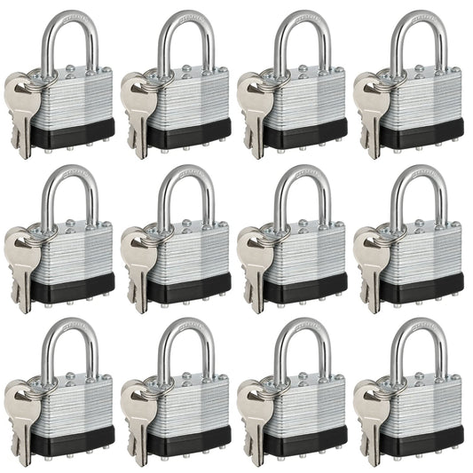 Travate Keyed Alike Padlocks, Nickel Plated Padlocks Keyed Alike Set of 12, Key Lock with 1-9/16"(40mm) Wide Body 1-inch Shackle for Storage Unit, Sheds, Garages and Fence