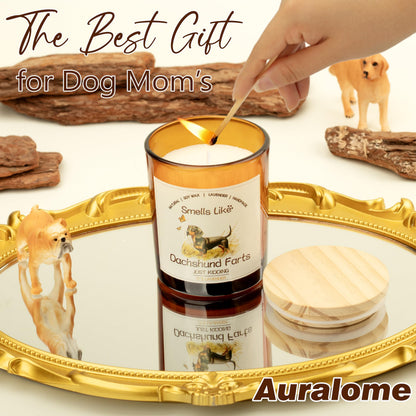 Auralome Dachshund Gifts for Women - Dog Mom Candles Lavender Natural Weiner Dog Farts Candles Pet Friendly Safe Scented Candle Themed Gifts for Women Soy Wax Present Idea for Pet Lovers Decor