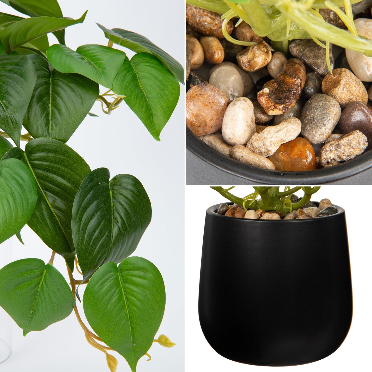 DILATATA Fake Plants Indoor 8 Inch Artificial Pothos Plant in Black Ceramic Pot - Faux Potted Pothos Plant for Home Aesthetic Decor Living Room Shelf Office