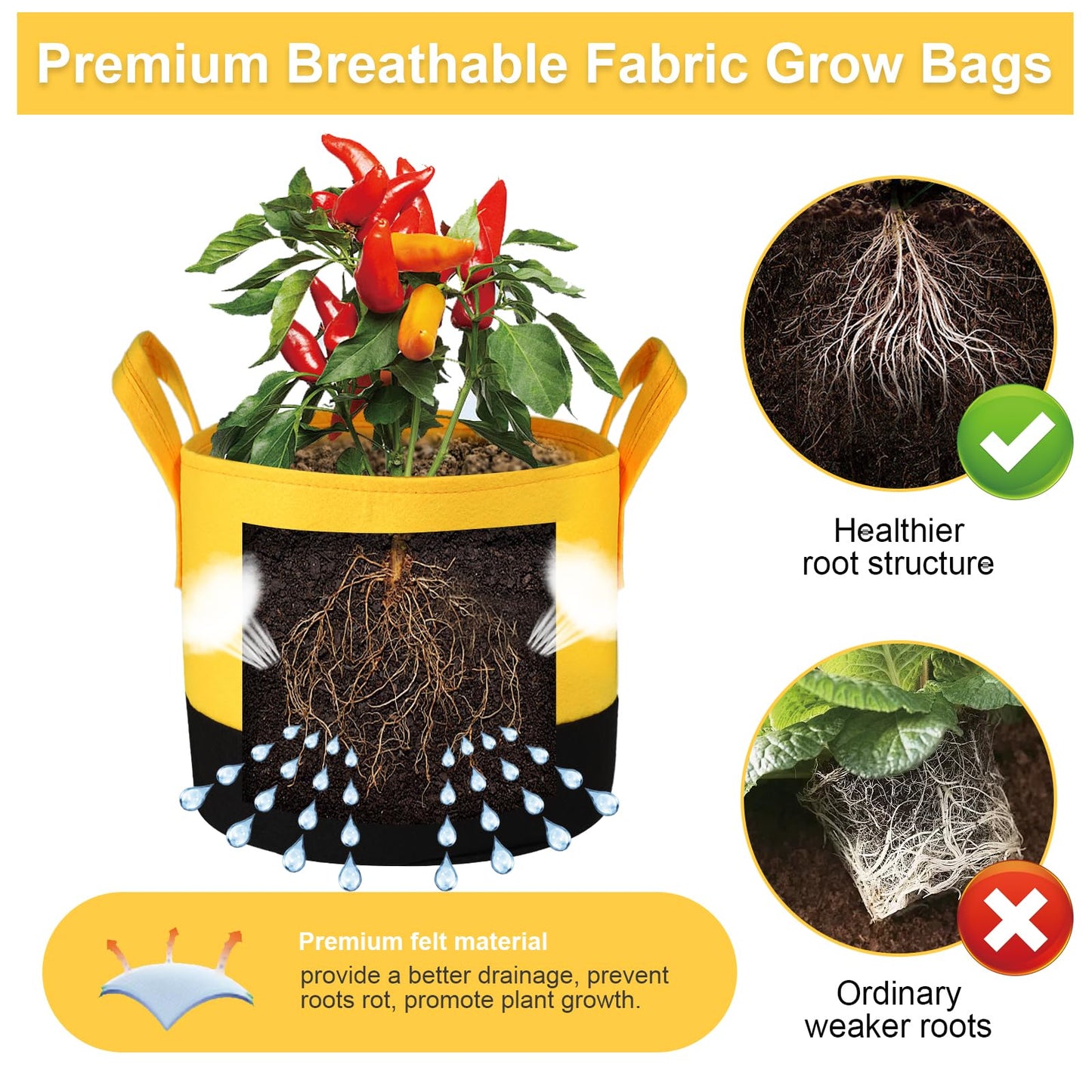 Xmpmrb Grow Bags 5Gal/7Gal/10Gal * 2 ，6 Pack Vegetable/Flower/Plant Grow Bags ，Plant Fabric Pots with Handles for Garden and Outdoor Planting (6 Colour, 5Gal/7Gal/10Gal*2)
