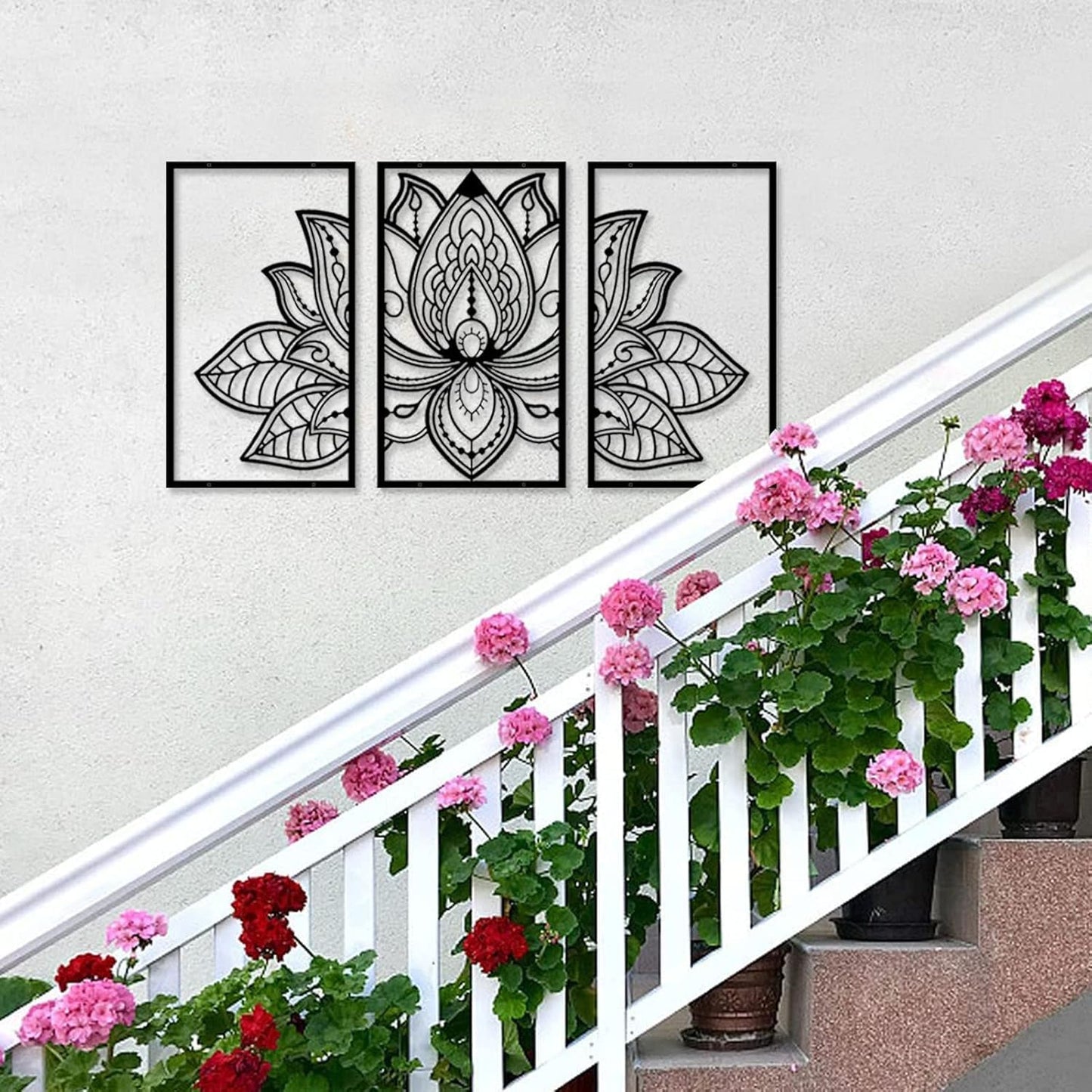 Resama 3 Pcs Lotus Flower Wall Art Decor Metal Mandala Wall Decor Unique Lotus Flower Wall Art for Living Room, Bedroom, Office and Yoga Room Hanging Decor(Black,Large)