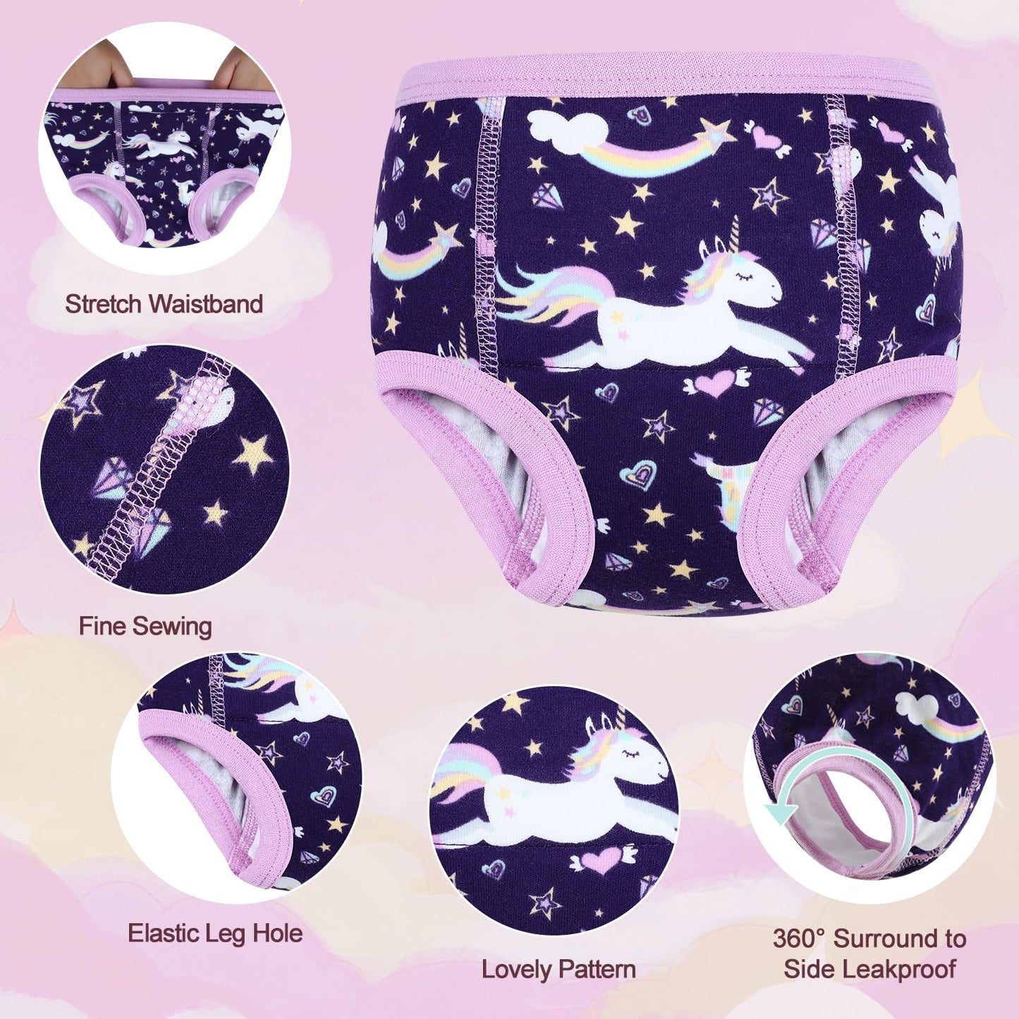 MOEMOE BABY Potty Training Pants, Toddler Reusable Training Pants Cotton for Girls, 10 pack, Light Violet, 2 Years