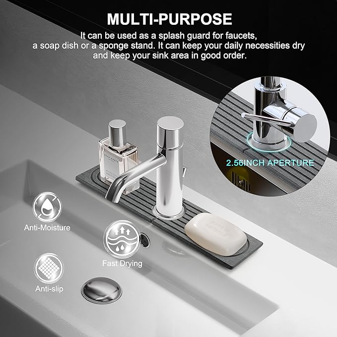 Faucet Mat for Kitchen Sink, Diatomite Fast Drying Stone Sink Tray, Super