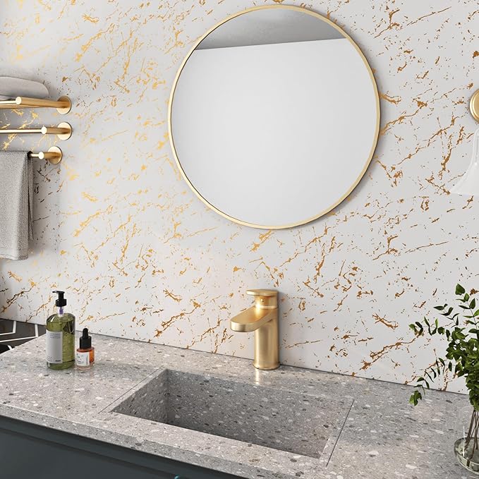 FunStick 36"x200" Cream White and Gold Wallpaper Peel and Stick Marble Contact
