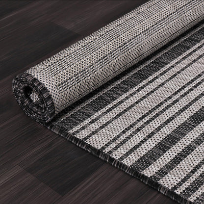 Luul Home Stripe Outdoor Rug 10x14 Washable Outside Carpet for Indoor Patio Porch Waterproof Easy Cleaning Non Shedding Area Rugs Dark Gray 10 x 14