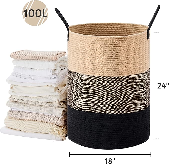 VIPOSCO Large Laundry Hamper, Tall Woven Rope Storage Basket