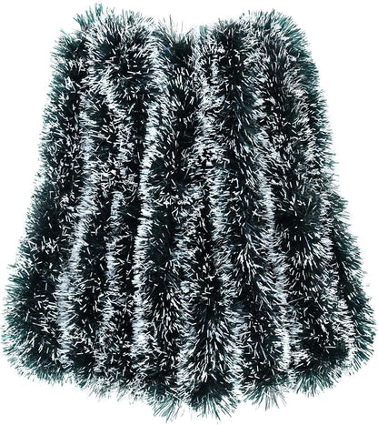 32.8 Ft Christmas Tinsel Garland, Dark Green Garland-Thick White Snow Metallic Garland for Christmas Tree, Wedding Birthday Xmas Disco Holiday Party
