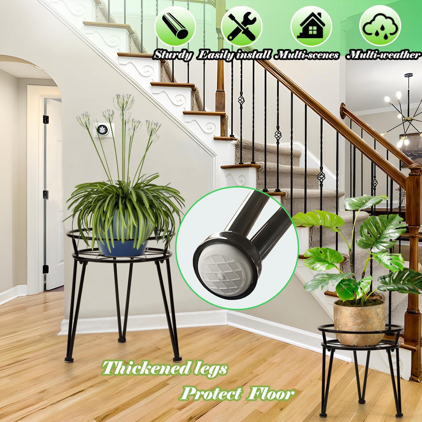 Santentre 3Pack Metal Plant Stands Outdoor Indoor,Rustproof Iron Flower Pot Stands Outdoor,Heavy Duty Pot Stand for Plants Indoor,Round Black Display Rack Flower Stand Plant Holders