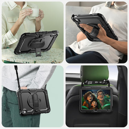 SEYMAC Case for iPad 11th/10th Generation 2025/2022 A16 11inch/10.9inch, Heavy Duty Shockproof with Screen Protector, 360° Rotating Stand/Hand Strap/Pencil Holder for iPad 11 Cover, Black