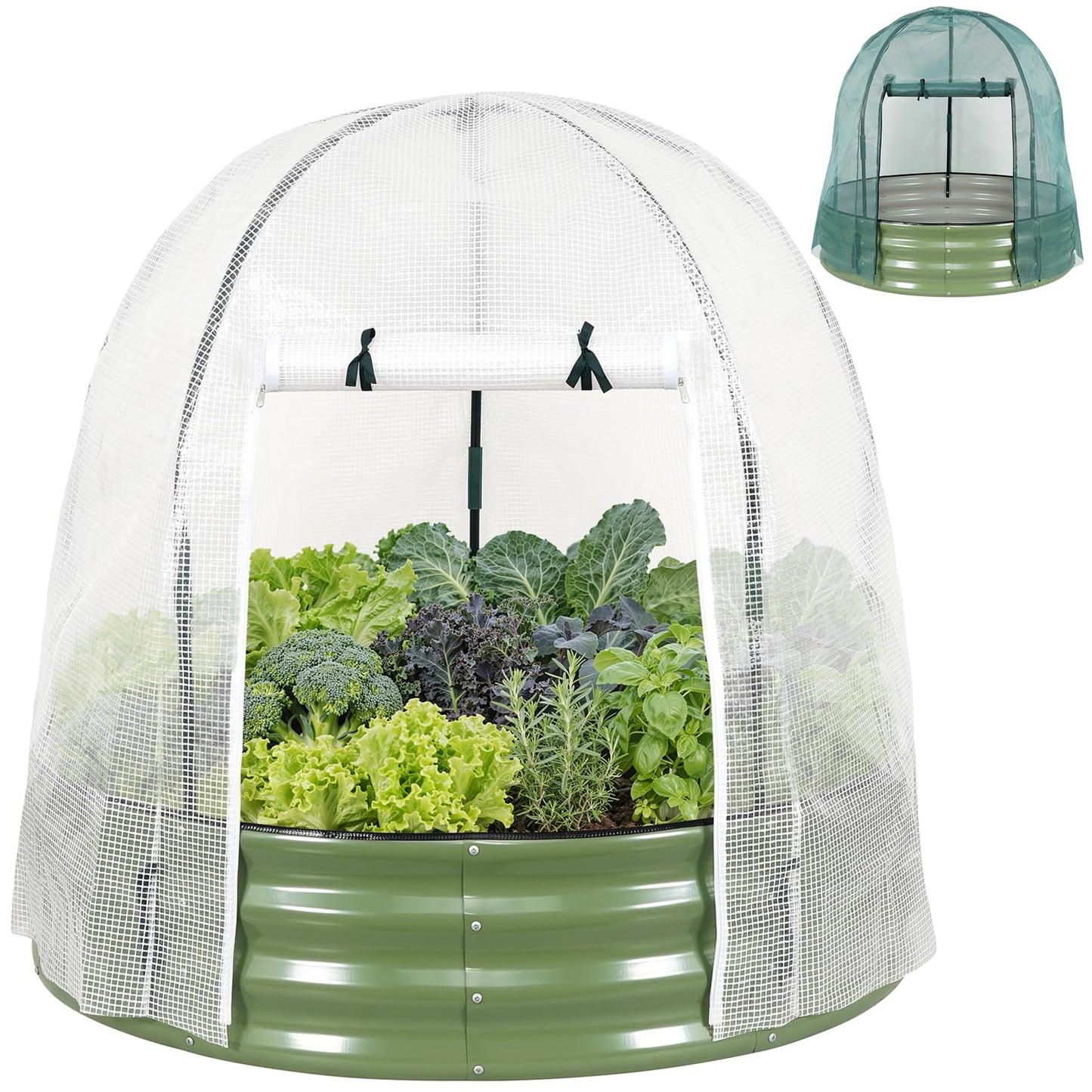 VIREO GARDEN Galvanized Raised Garden Bed with Cover | 4x4x1FT Metal Planter Box Outdoor with Greenhouse PE Cover for Winter & Mesh cover for Summer | 3-in-1 Raised Bed with Windows for Easy Gardening