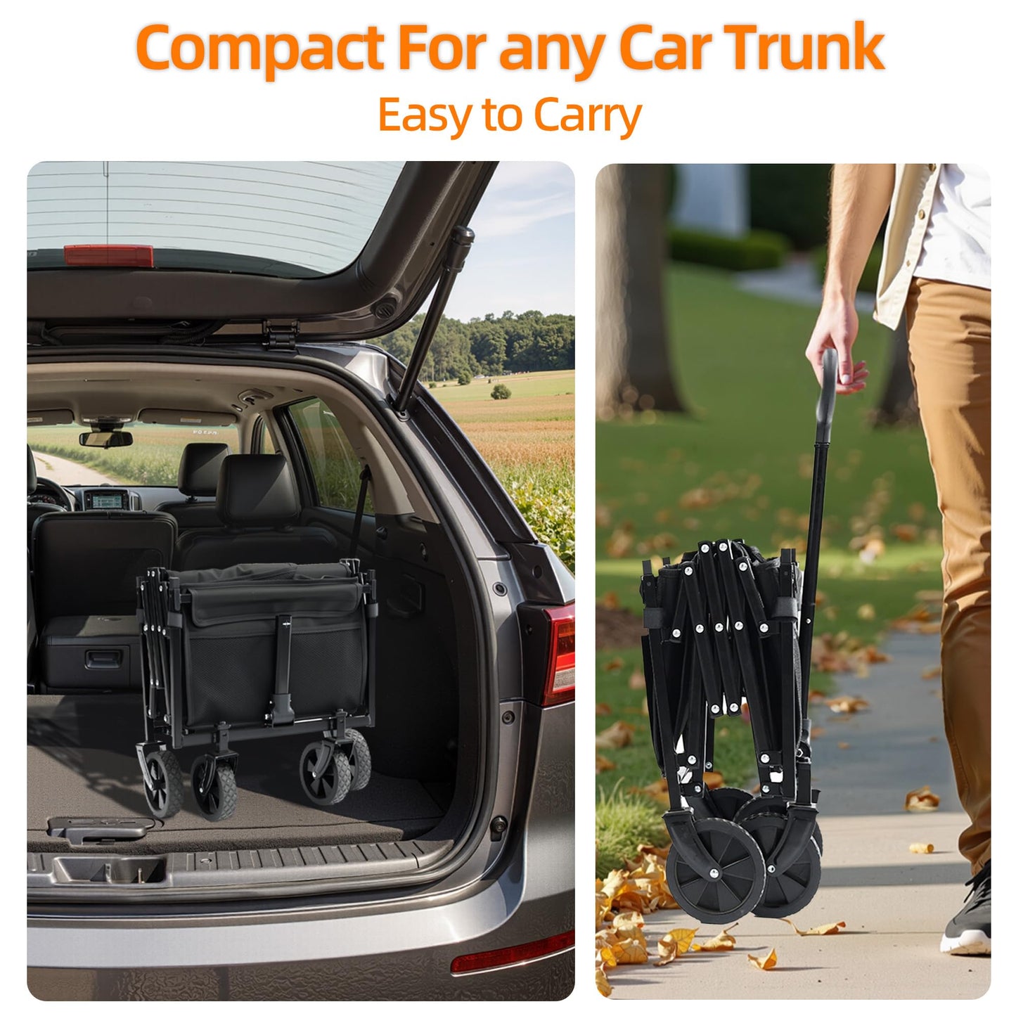 Festival Trolley on Wheels Utility Collapsible Wagon Cart Adjustable Handle for Shoppings Campings Gardenings and Outdoor Sports 120L Capacity