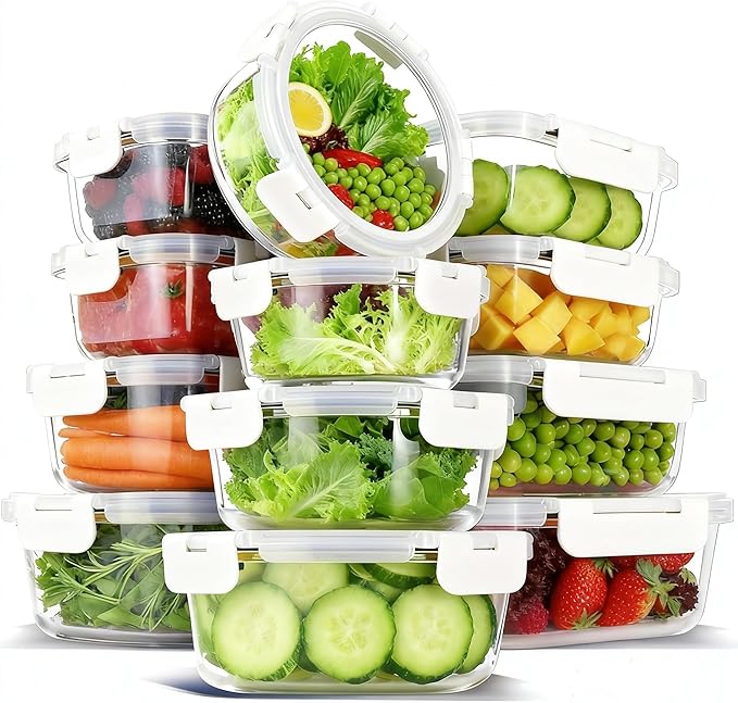 12 Pack Glass Lunch Meal Prep Containers