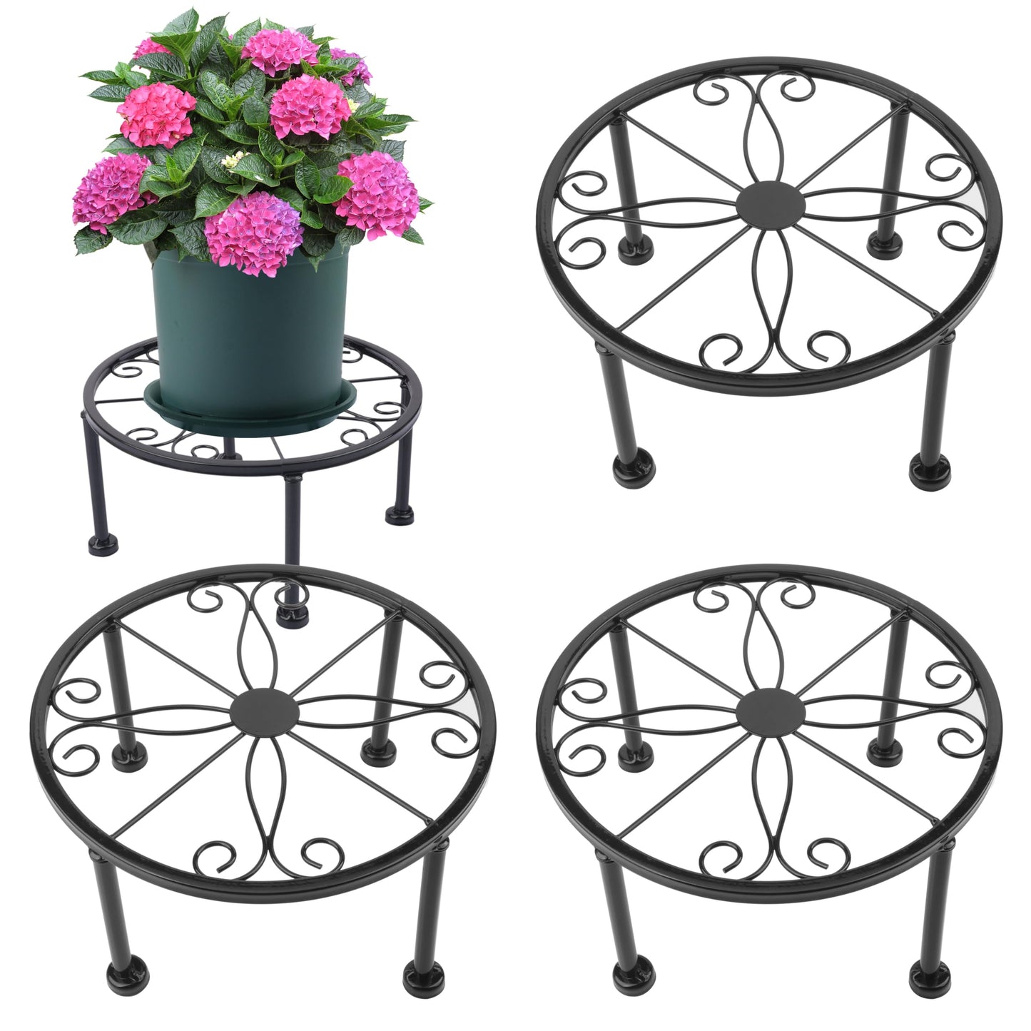 Yiksonyo 4 Pack 9 Inch Black Metal Plant Stand, Heavy Duty Outdoor & Indoor Plant Stands, Rustproof Wrought Iron Pot Stand for Garden, Patio, Balcony.