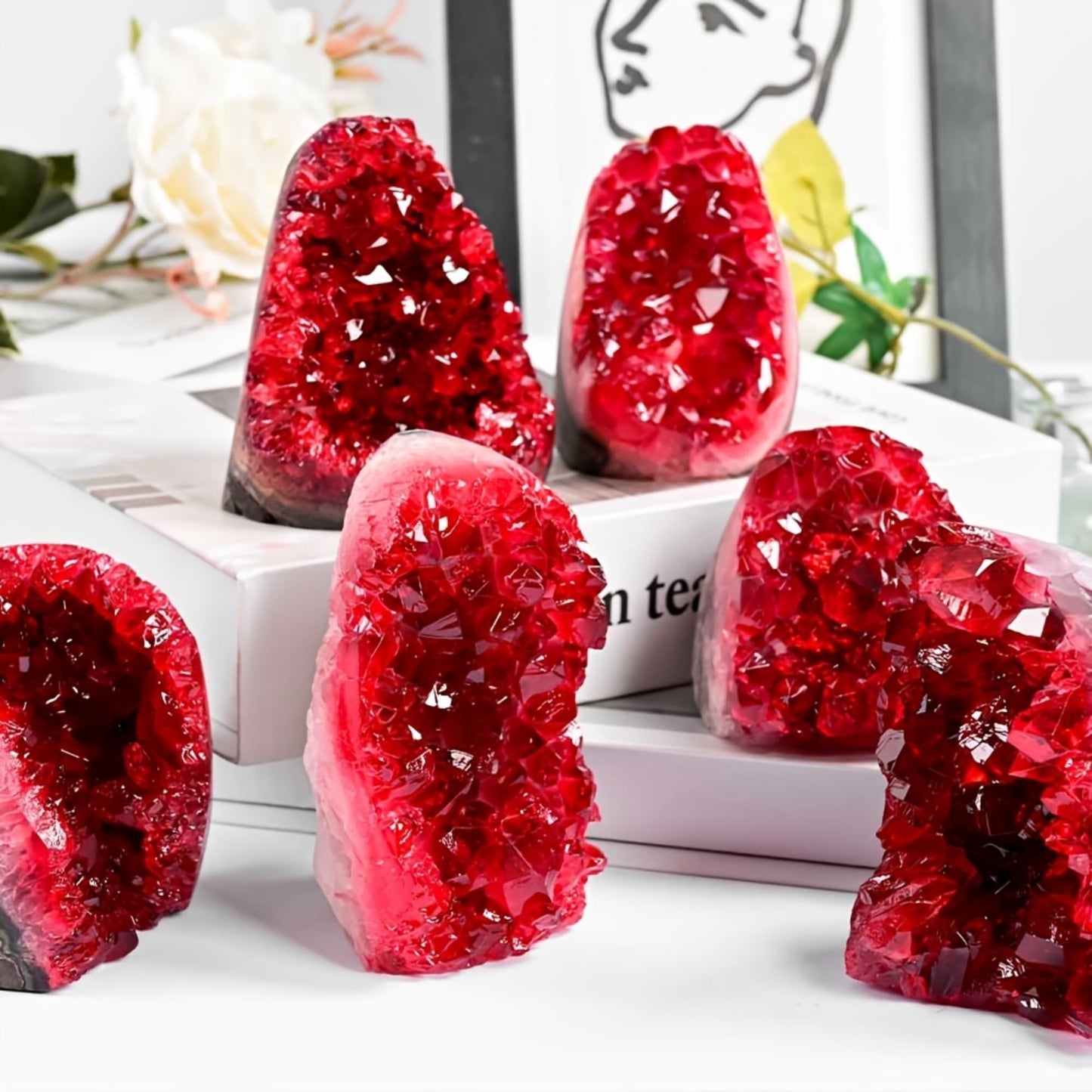 CrystalHola 1Pc Claret Raw Geode, Crystal Cluster for Home Feng Shui Ornaments Energy Stone Healing Tools Meditation Feng Shui Decoration,Stone Display Piece, Mineral Specimen (200-300g)