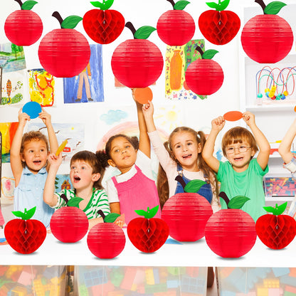 15Pcs Red Apple Paper Lanterns, Apple Decor Hanging Decorations Classroom Home Office Birthday & Fruit Themed Parties