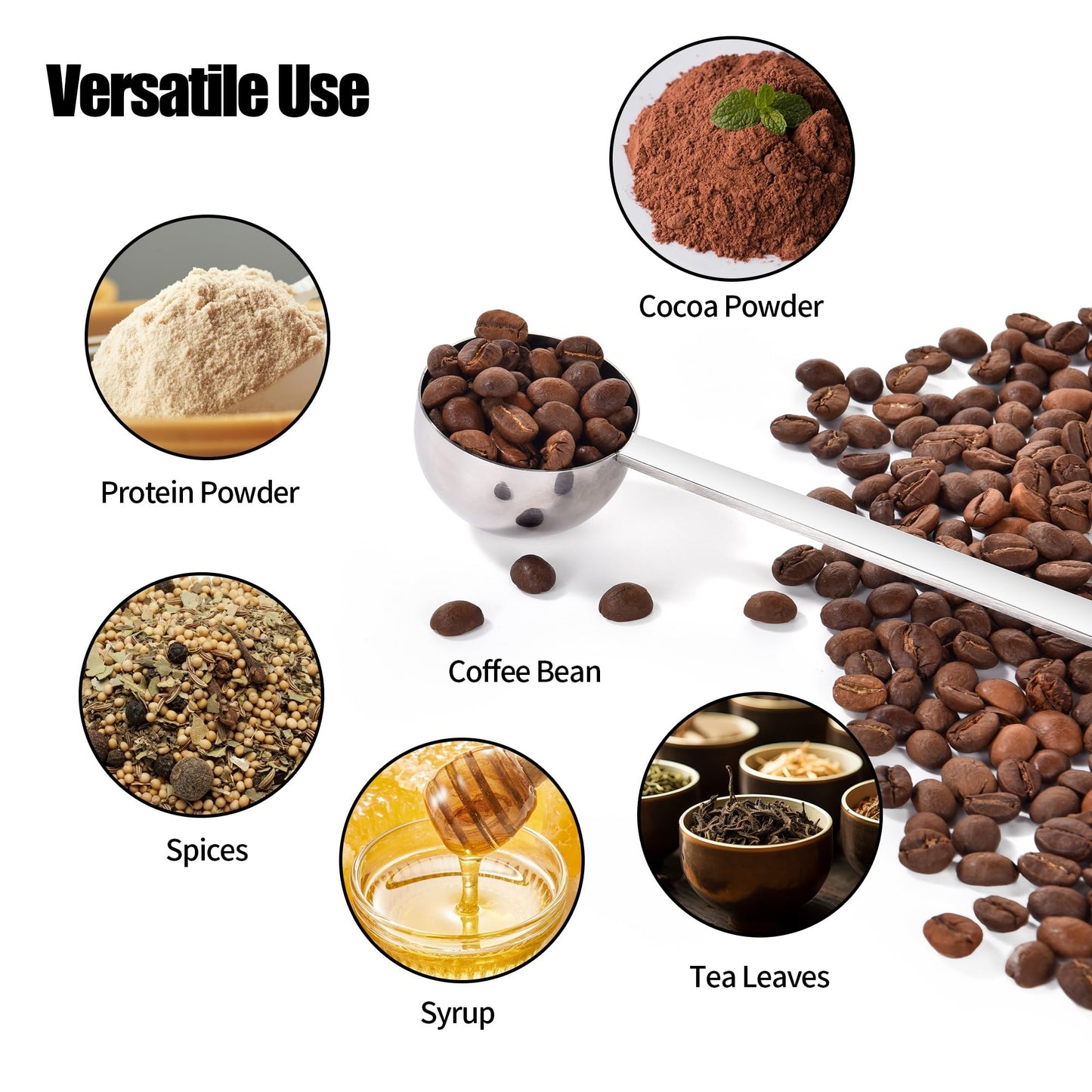 18/8 Stainless Steel Coffee Scoop, Doosu Food-Grade Metal Measuring Spoon with 6.9in Long Handle, Tablespoon Scooper for Coffee Beans, Ground Coffee, Espresso, Protein Powders, Tea, Sugar (2 Tbsp)