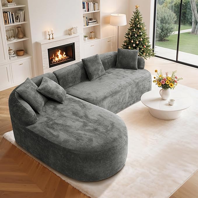 99" Curved Sectional Sofa with Chaise, Modern Boneless Couch with Deep Seat