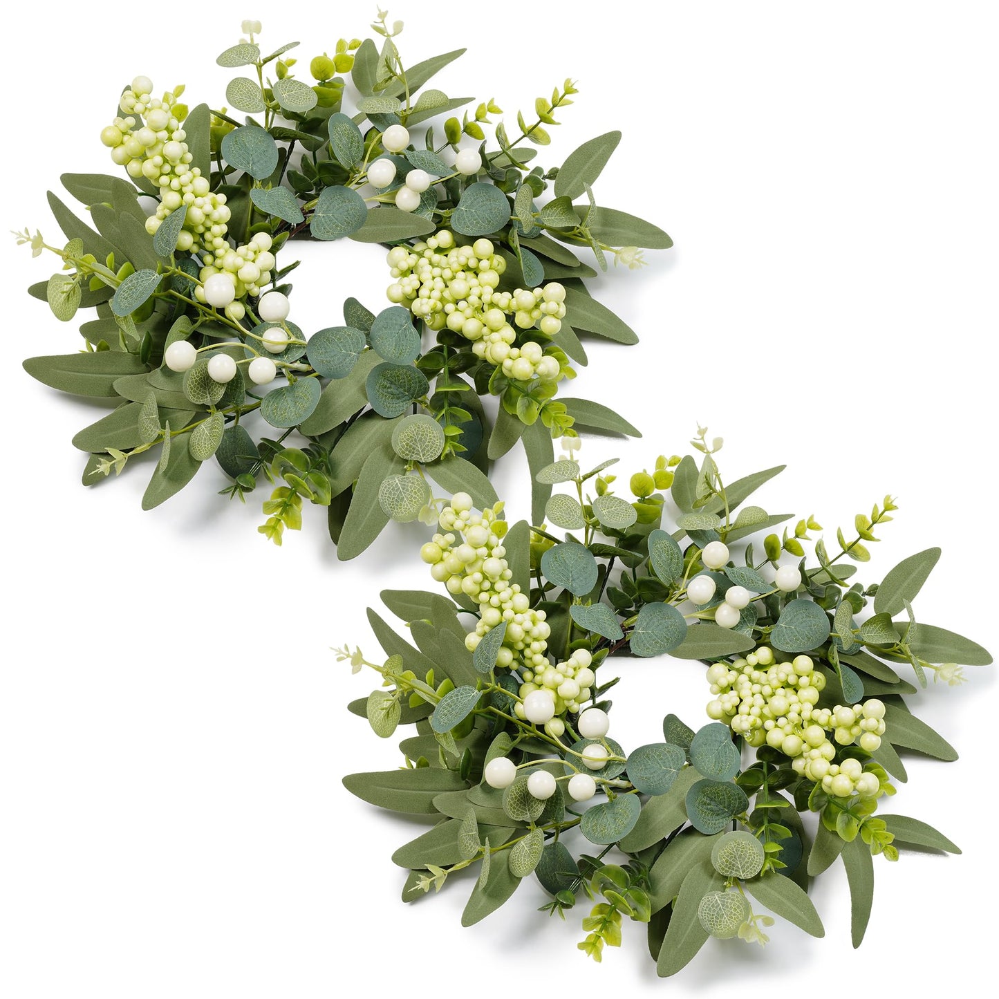 DDHS 2 Packs Small Eucalyptus Wreaths, 12 Inch Artificial Mini Green Wreath with Berries, Small Boxwood Leaves Wreaths for Indoor Outdoor Hanging Farmhouse Wall Window Wedding Decor