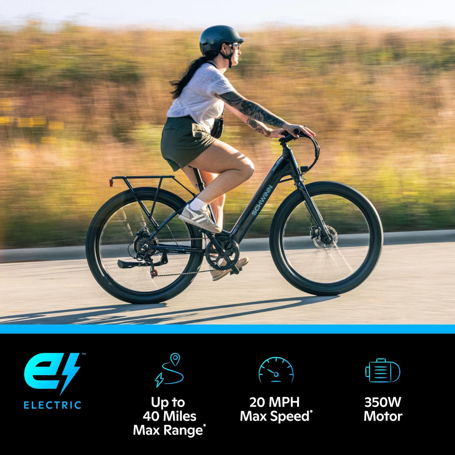Schwinn Parkwood Electric Hybrid Bike, 350W Hub Motor, 27-Inch Wheel, Adult Bicycle, Blue
