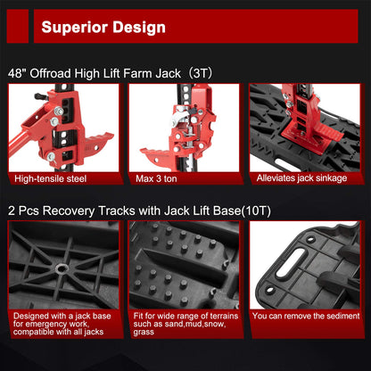 BUNKER INDUST Offroad High Lift Jack with Pair Traction Board Mate + 2Pcs Synthetic Soft Shackle Rope