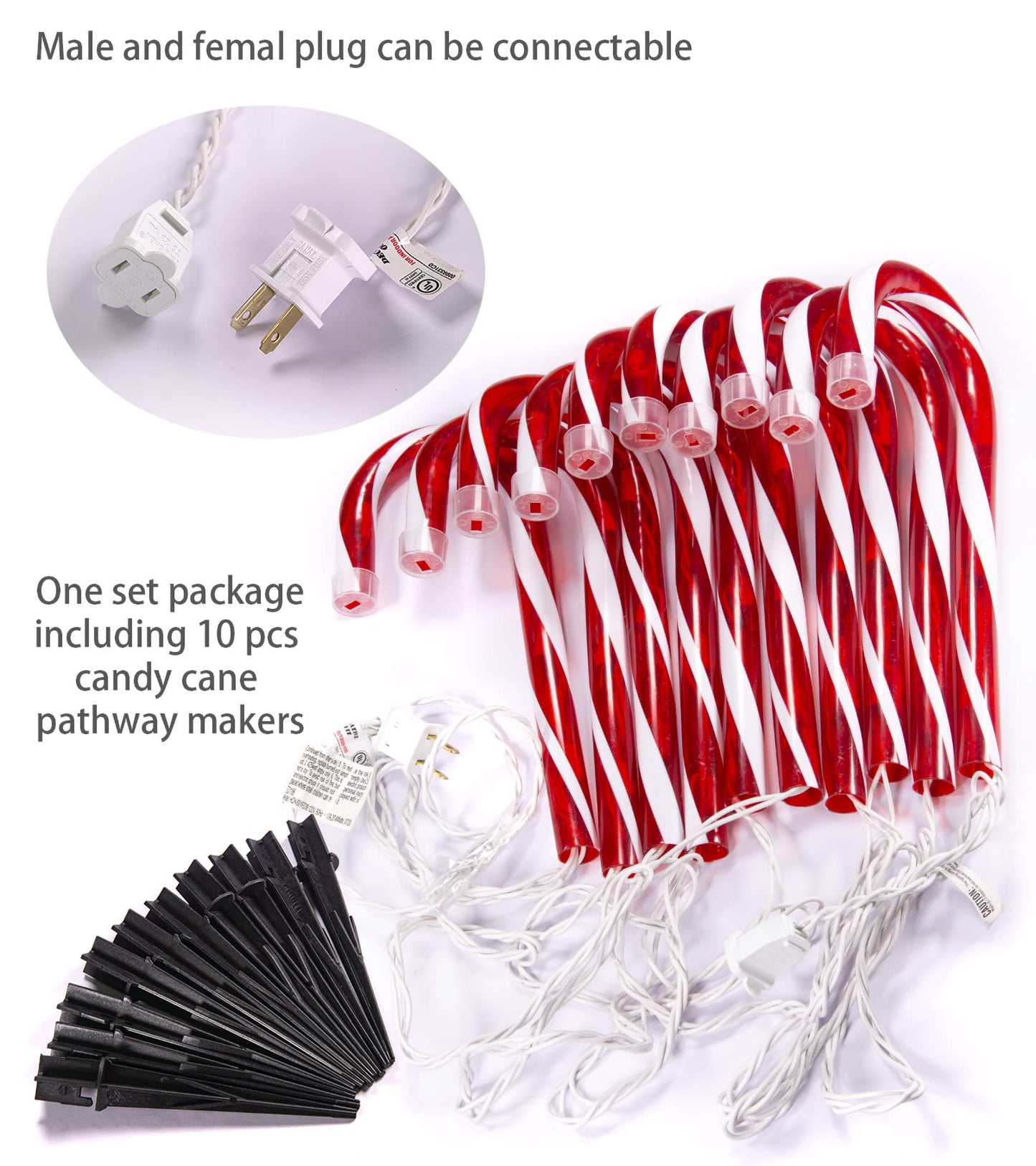 Christmas Candy Cane Lights Outdoor Pathway -10 Pack Lighted Candy Cane Pathway Markers Lights Walkway, 10 inch Candycane Christmas Sidewalk Outdoor for Yard Lawn Decorations