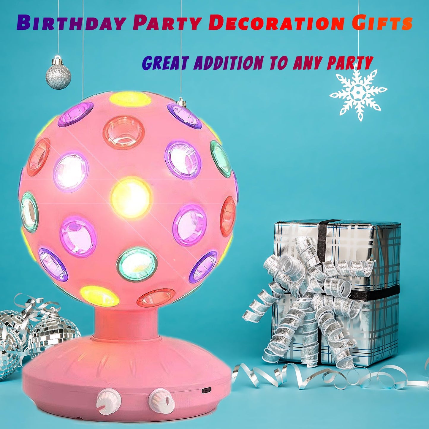 Spinning Disco Ball LED Night Light Projector 360° Rotary Speed/Brightness Adjustable Lamp for Parties, Lighting, Halloween, Christmas, Birthday, Holiday, Club, Bar (USB/Battery Operation) (Pink)