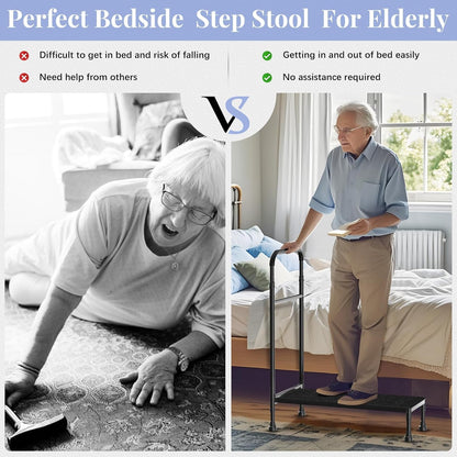 Zylorix 30.5'' Long Bedside Step Stool with Handle for Elderly Seniors Adults, Elderly Bed Step with Adjustable Height Handrails, Heavy Duty Bed Steps for High Beds, Bedside, Bathtub, Step, SUV