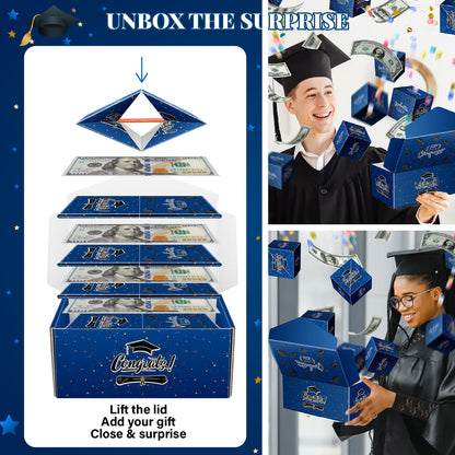 Lyforpyton 2026 Graduation Surprise Explosion Gift Box , DIY Grad Cash Folding Bouncing Gift Box , 15 Pcs Graduation Pop Out Folding Bounce Money Gift Box with Confetti , Suitable for Party Gifts for Graduates ( Blue )